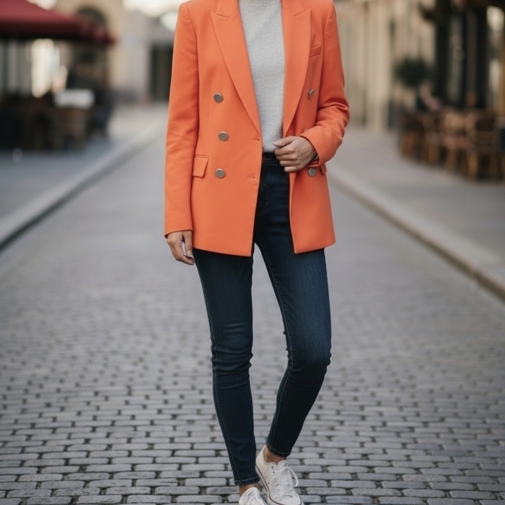 House of Harlow 1960 Orange Double Breasted Blazer Size 6 Structured Chic